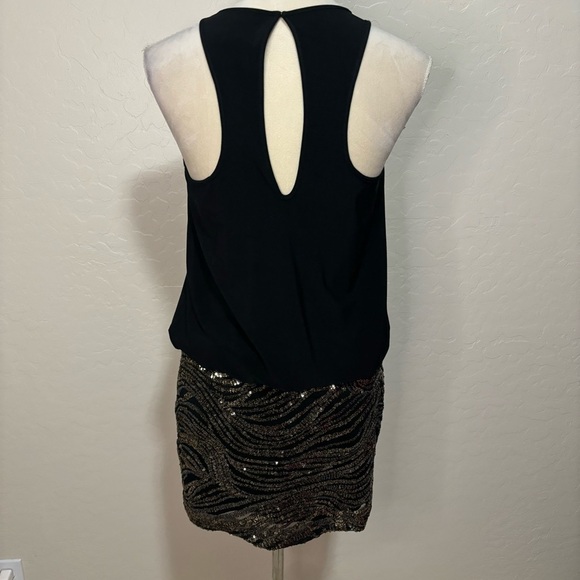 Aidan by Aidan Mattox Black Gold Sequins Sparkle Cocktail Mini Dress Size 2 - Picture 8 of 11